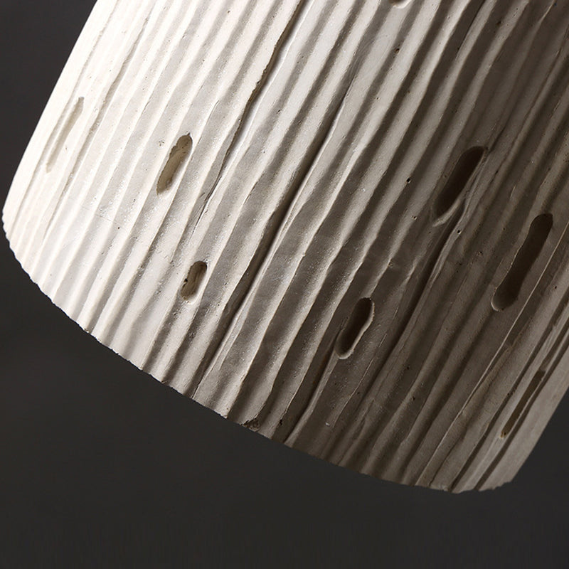 Traditional Japanese Vertical Grained Concrete Cylinder 1-Light Pendant Light For Bedroom