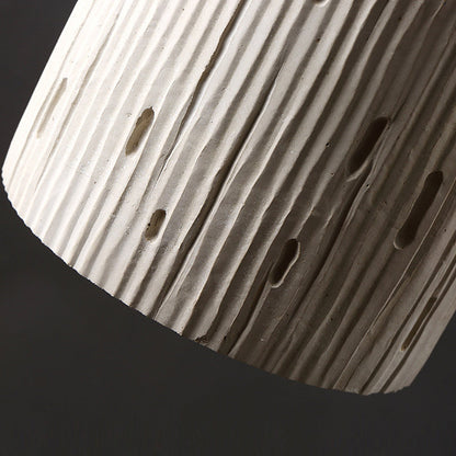 Traditional Japanese Vertical Grained Concrete Cylinder 1-Light Pendant Light For Bedroom