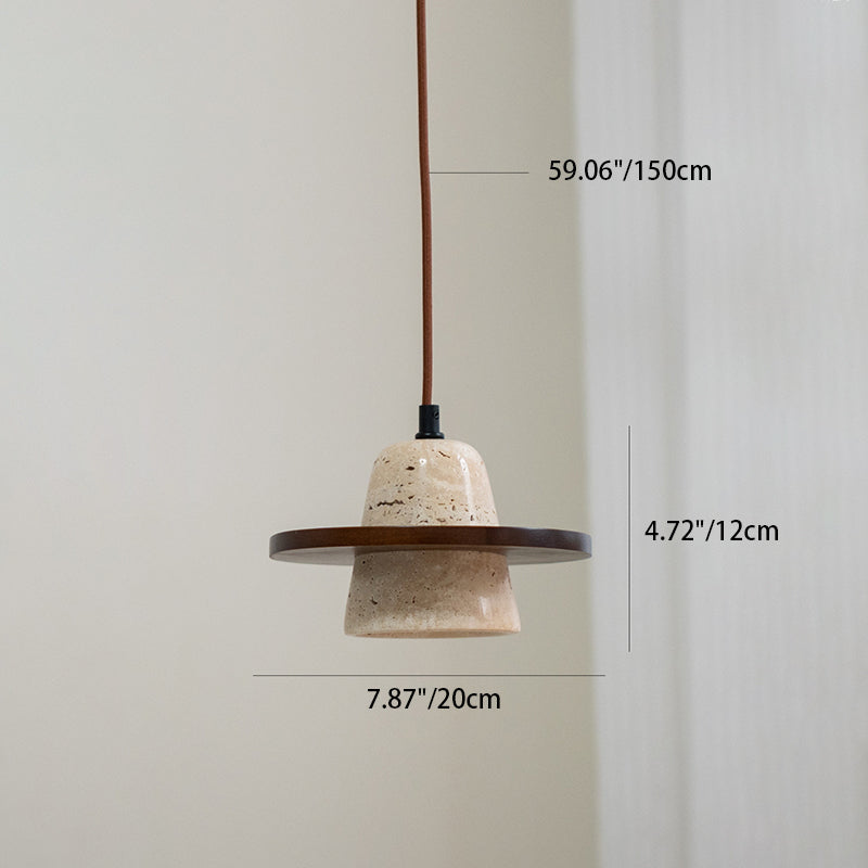 Traditional Vintage Solid Wood Yellow Travertine Flying Saucer 1-Light Pendant Light For Living Room