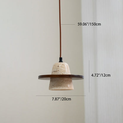Traditional Vintage Solid Wood Yellow Travertine Flying Saucer 1-Light Pendant Light For Living Room
