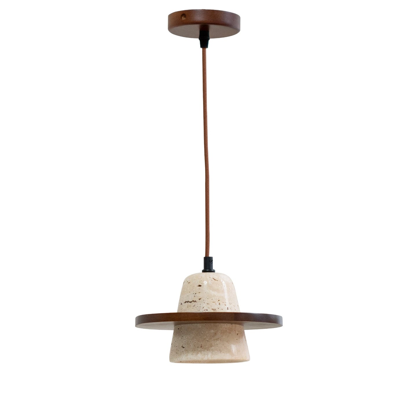 Traditional Vintage Solid Wood Yellow Travertine Flying Saucer 1-Light Pendant Light For Living Room