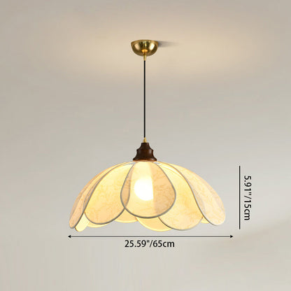 Traditional French Petal Fabric Shade Hardware 1-Light Pendant Light For Dining Room
