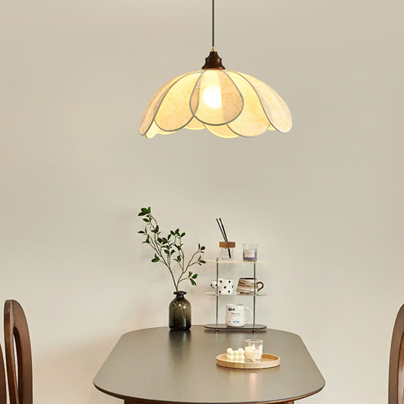 Traditional French Petal Fabric Shade Hardware 1-Light Pendant Light For Dining Room