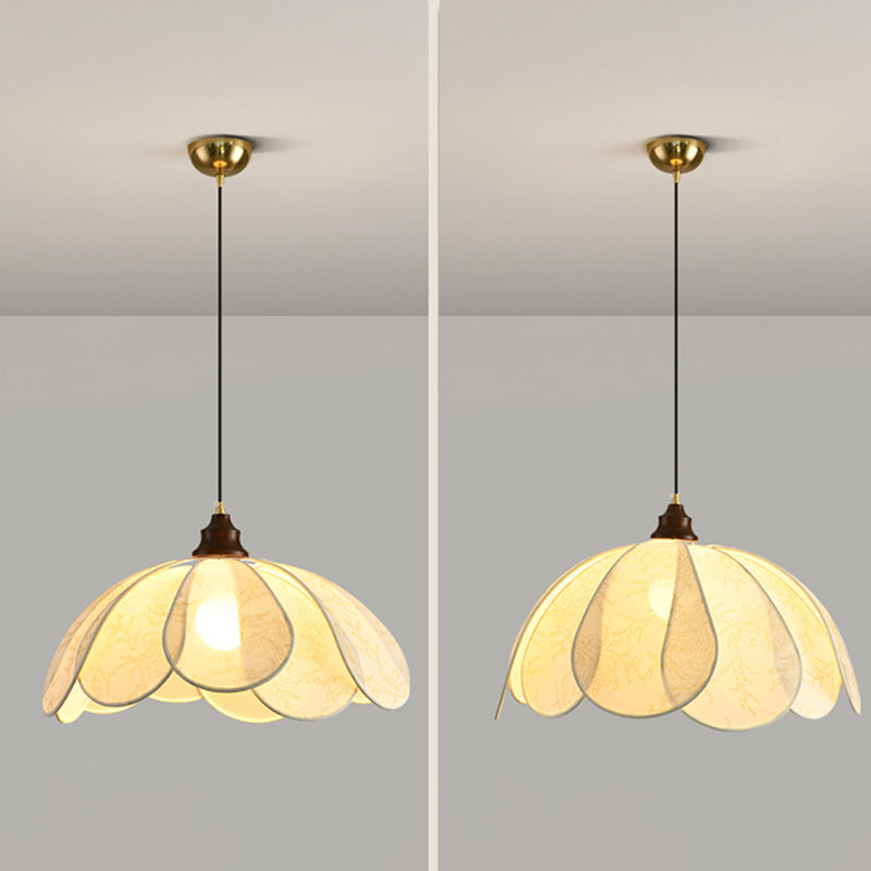 Traditional French Petal Fabric Shade Hardware 1-Light Pendant Light For Dining Room