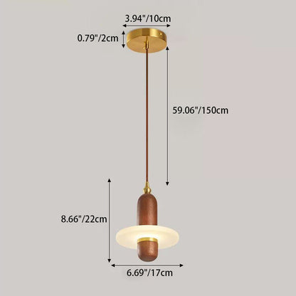 Contemporary Nordic Rubber Wood Acrylic Disc Shade LED Pendant Light For Living Room