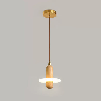 Contemporary Nordic Rubber Wood Acrylic Disc Shade LED Pendant Light For Living Room