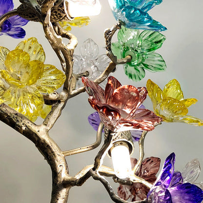 Contemporary Creative Crystal Glass Flower Shade Maple Leaf Copper Base 4-Light Table Lamp For Home Office