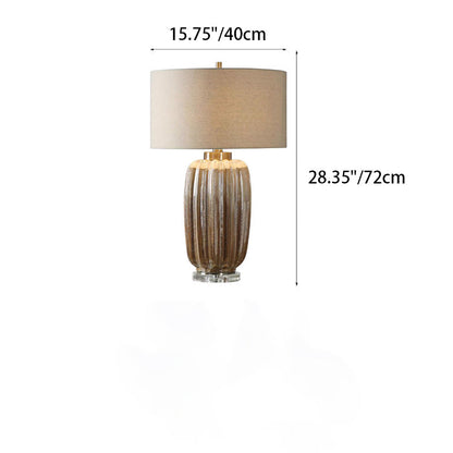 Traditional Vintage Fabric Cylinder Shade Ceramic Vase Base 1-Light Table Lamp For Study