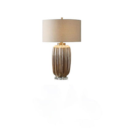 Traditional Vintage Fabric Cylinder Shade Ceramic Vase Base 1-Light Table Lamp For Study