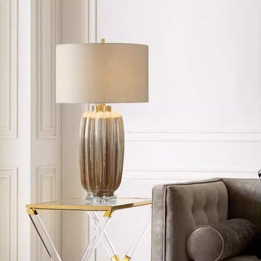 Traditional Vintage Fabric Cylinder Shade Ceramic Vase Base 1-Light Table Lamp For Study