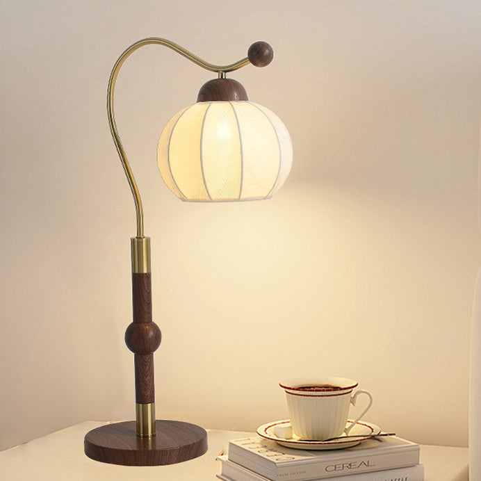 Traditional Vintage Fabric Lantern Shade Arc Iron Rod 1-Light Table Lamp For Study