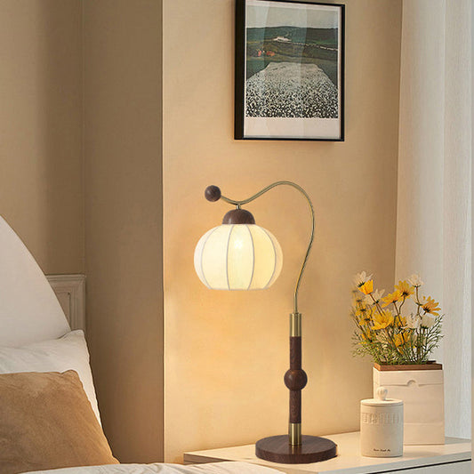 Traditional Vintage Fabric Lantern Shade Arc Iron Rod 1-Light Table Lamp For Study