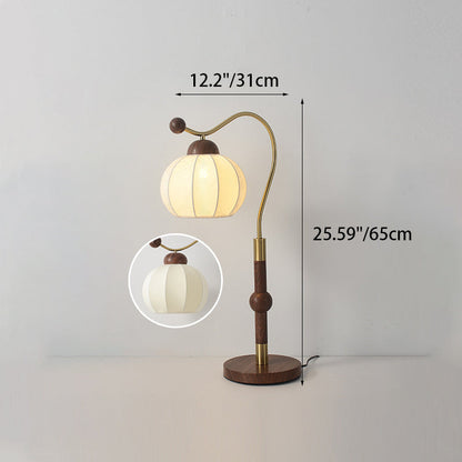 Traditional Vintage Fabric Lantern Shade Arc Iron Rod 1-Light Table Lamp For Study