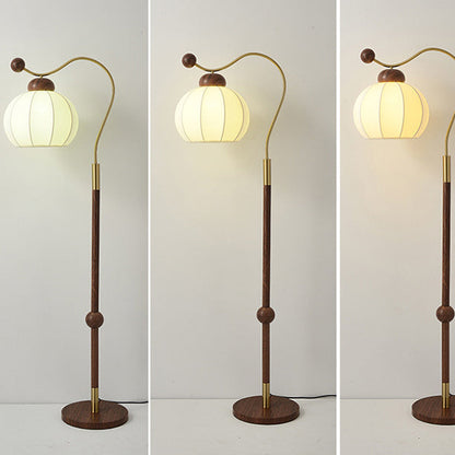 Traditional Vintage Fabric Lantern Shade Arc Iron Rod 1-Light Standing Floor Lamp For Study
