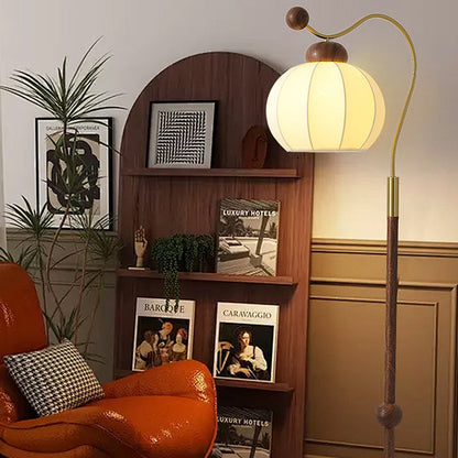 Traditional Vintage Fabric Lantern Shade Arc Iron Rod 1-Light Standing Floor Lamp For Study