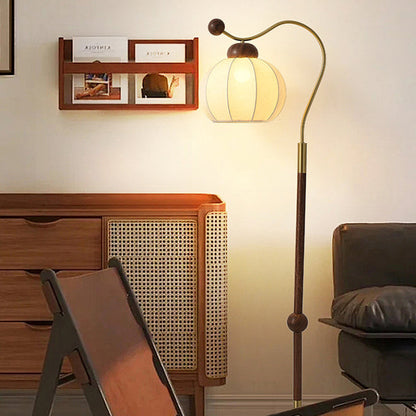 Traditional Vintage Fabric Lantern Shade Arc Iron Rod 1-Light Standing Floor Lamp For Study