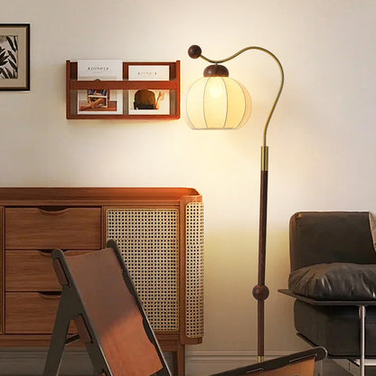 Traditional Vintage Fabric Lantern Shade Arc Iron Rod 1-Light Standing Floor Lamp For Study