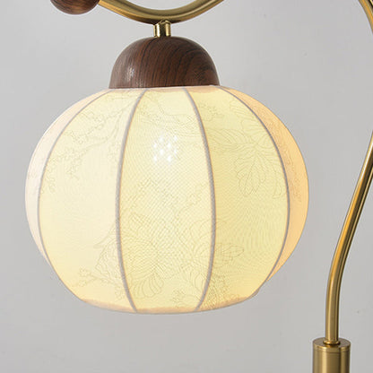 Traditional Vintage Fabric Lantern Shade Arc Iron Rod 1-Light Standing Floor Lamp For Study
