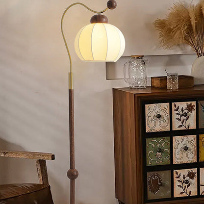 Traditional Vintage Fabric Lantern Shade Arc Iron Rod 1-Light Standing Floor Lamp For Study