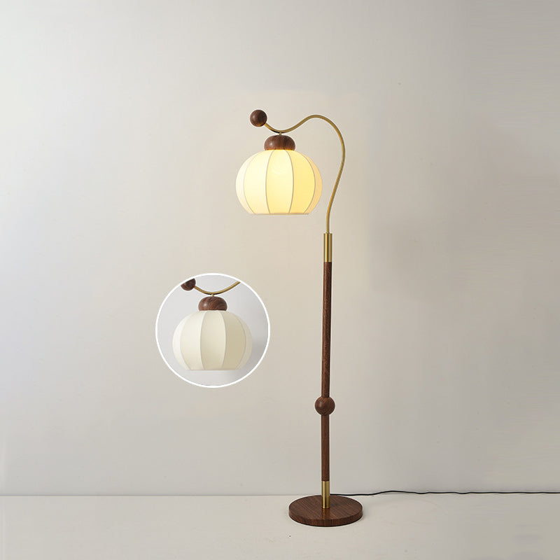 Traditional Vintage Fabric Lantern Shade Arc Iron Rod 1-Light Standing Floor Lamp For Study