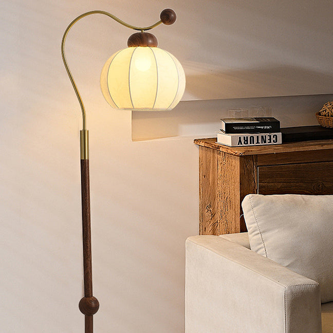 Traditional Vintage Fabric Lantern Shade Arc Iron Rod 1-Light Standing Floor Lamp For Study