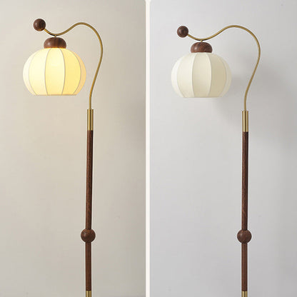 Traditional Vintage Fabric Lantern Shade Arc Iron Rod 1-Light Standing Floor Lamp For Study