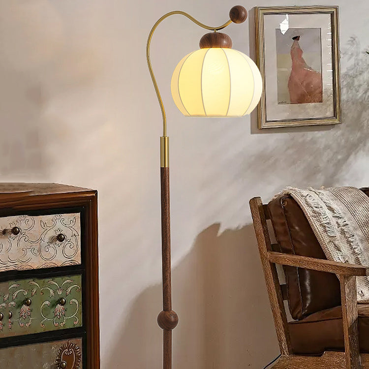 Traditional Vintage Fabric Lantern Shade Arc Iron Rod 1-Light Standing Floor Lamp For Study