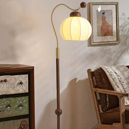 Traditional Vintage Fabric Lantern Shade Arc Iron Rod 1-Light Standing Floor Lamp For Study