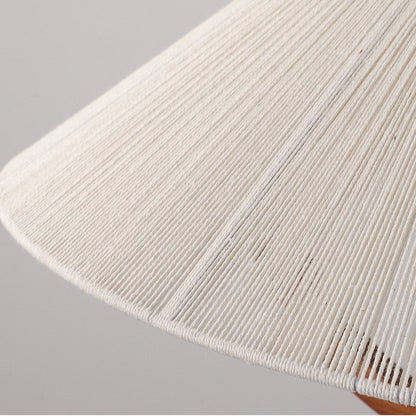 Traditional French Braided Cotton Thread Conical Shade Arc Wood Frame 1-Light Pendant Light For Living Room
