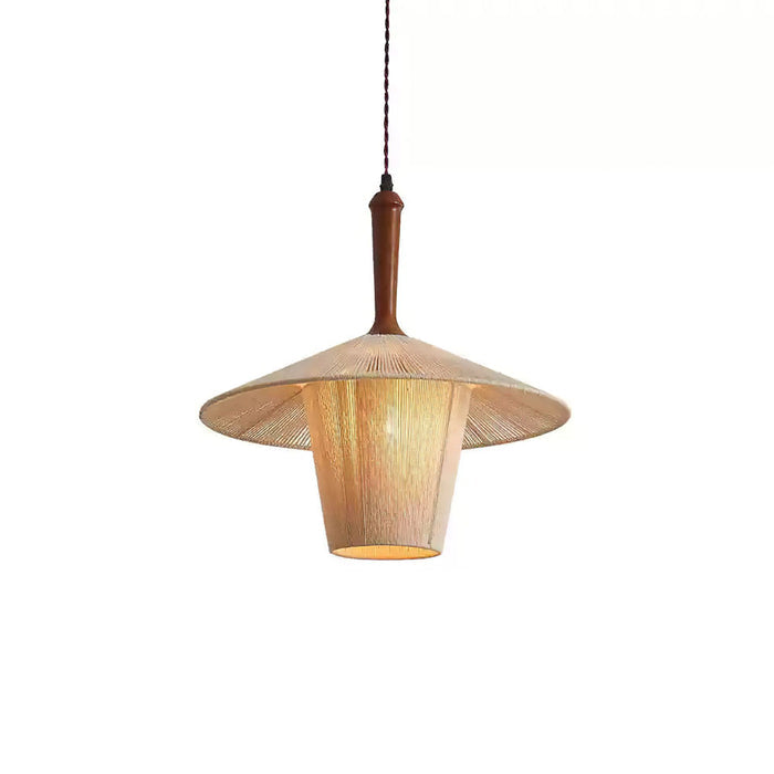 Contemporary Boho Braided Hemp Rope Cottage Shade Solid Wood 1-Light Pendant Light For Living Room