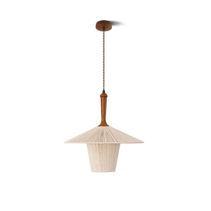 Contemporary Boho Braided Hemp Rope Cottage Shade Solid Wood 1-Light Pendant Light For Living Room