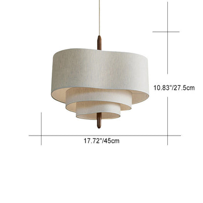 Traditional French Corrugated Fabric Shade Solid Wood 1-Light Pendant Light For Living Room
