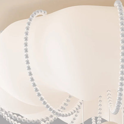 Contemporary Nordic Cream Pumpkin PE Shade Iron Ball LED Flush Mount Ceiling Light For Bedroom