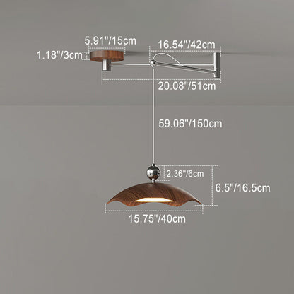 Contemporary Nordic Iron Imitation Wood Grain Round LED Rocker Arm Pendant Light For Living Room