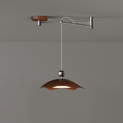 Contemporary Nordic Iron Imitation Wood Grain Round LED Rocker Arm Pendant Light For Living Room