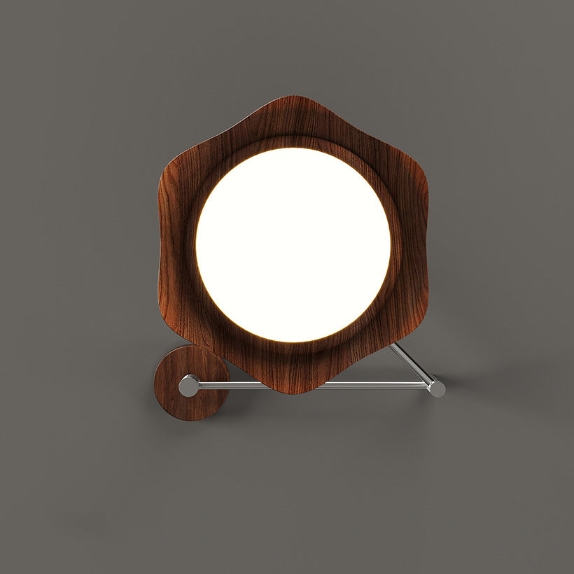 Contemporary Nordic Iron Imitation Wood Grain Round LED Rocker Arm Pendant Light For Living Room
