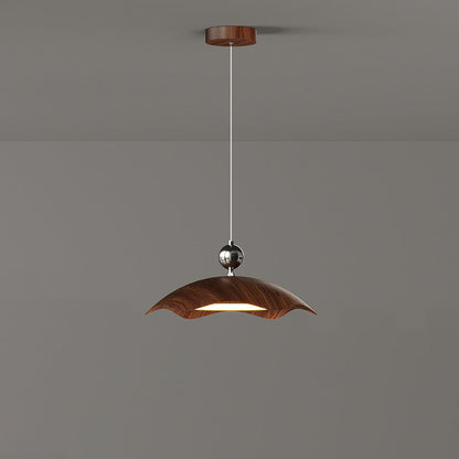 Contemporary Nordic Iron Imitation Wood Grain Round LED Rocker Arm Pendant Light For Living Room