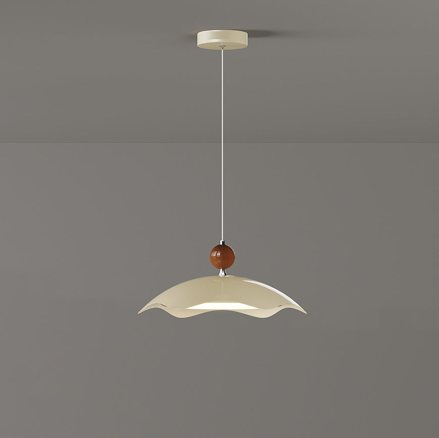 Contemporary Nordic Iron Imitation Wood Grain Round LED Rocker Arm Pendant Light For Living Room