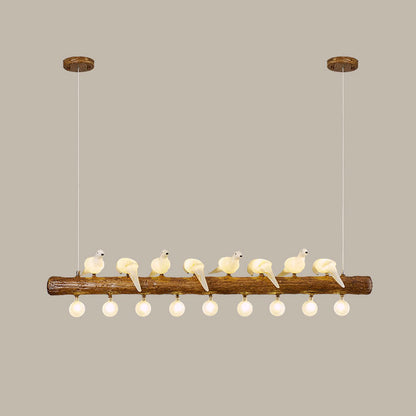 Traditional Vintage Resin Imitation Branch Bird Glass Shade 3/5/8/6/11/17-Light Island Light Chandelier For Living Room