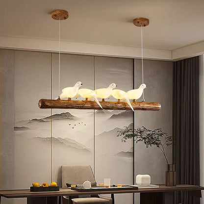 Traditional Vintage Resin Imitation Branch Bird Glass Shade 3/5/8/6/11/17-Light Island Light Chandelier For Living Room