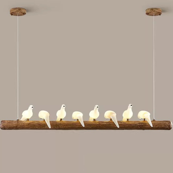 Traditional Vintage Resin Imitation Branch Bird Glass Shade 3/5/8/6/11/17-Light Island Light Chandelier For Living Room