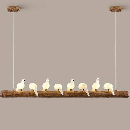 Traditional Vintage Resin Imitation Branch Bird Glass Shade 3/5/8/6/11/17-Light Island Light Chandelier For Living Room