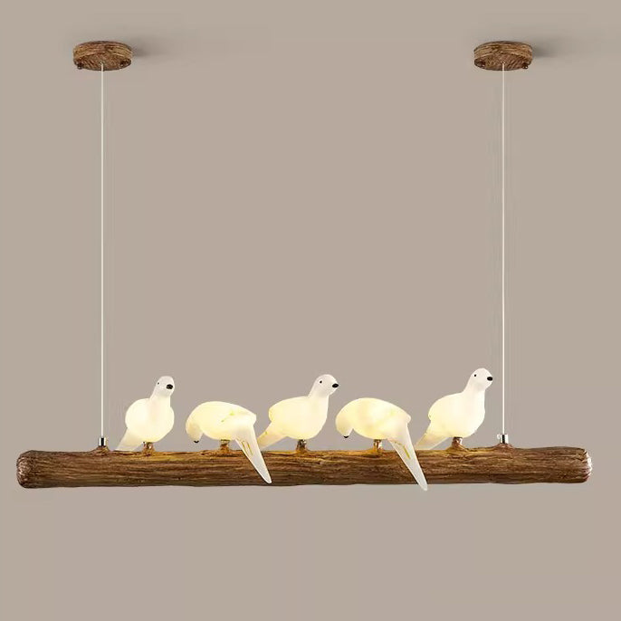 Traditional Vintage Resin Imitation Branch Bird Glass Shade 3/5/8/6/11/17-Light Island Light Chandelier For Living Room