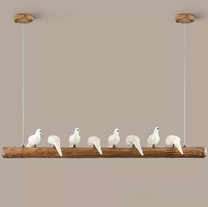 Traditional Vintage Resin Imitation Branch Bird Glass Shade 3/5/8/6/11/17-Light Island Light Chandelier For Living Room