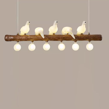 Traditional Vintage Resin Imitation Branch Bird Glass Shade 3/5/8/6/11/17-Light Island Light Chandelier For Living Room