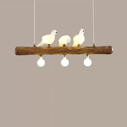 Traditional Vintage Resin Imitation Branch Bird Glass Shade 3/5/8/6/11/17-Light Island Light Chandelier For Living Room