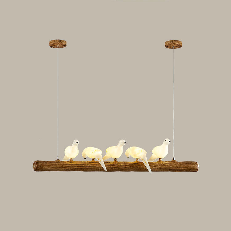 Traditional Vintage Resin Imitation Branch Bird Glass Shade 3/5/8/6/11/17-Light Island Light Chandelier For Living Room