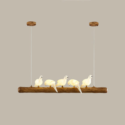 Traditional Vintage Resin Imitation Branch Bird Glass Shade 3/5/8/6/11/17-Light Island Light Chandelier For Living Room