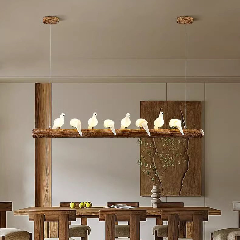 Traditional Vintage Resin Imitation Branch Bird Glass Shade 3/5/8/6/11/17-Light Island Light Chandelier For Living Room