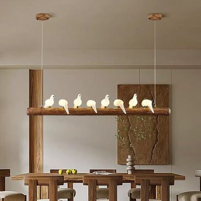Traditional Vintage Resin Imitation Branch Bird Glass Shade 3/5/8/6/11/17-Light Island Light Chandelier For Living Room